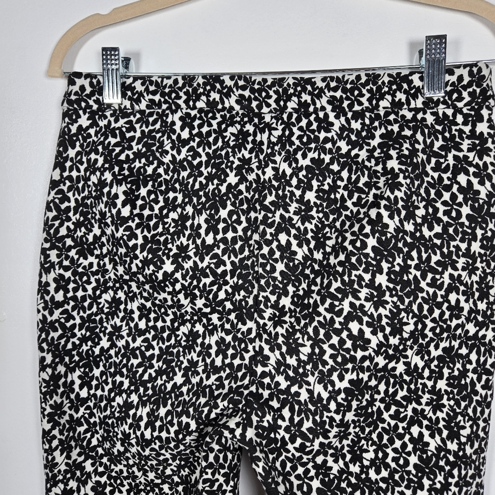 Dalia Black White Floral Printed Textured Elastic Waist Pull On Pants Size 8 - Picture 7 of 11